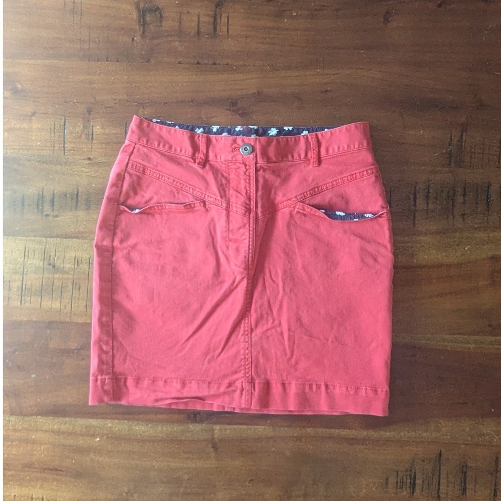 Brooks Brothers Mini Skirt Red Cotton Blend Navy Shamrock Trim Sz 0 Utility Y2K